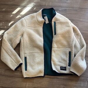 Eddie Bauer Cream Sherpa Jacket with Green Accents